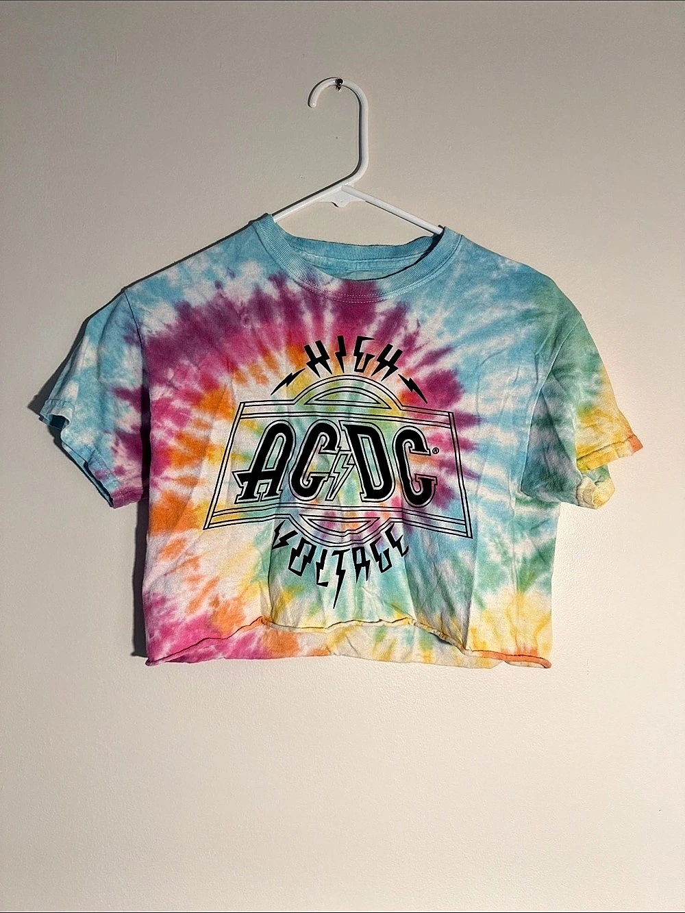 AC/DC High Voltage Tie Dye Crop Top Blue & Pink Small